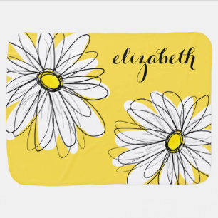 Yellow and White Whimsical Daisy with Custom Text Receiving Blanket