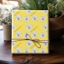Yellow and White Whimsical Daisy with Custom Text Wrapping Paper