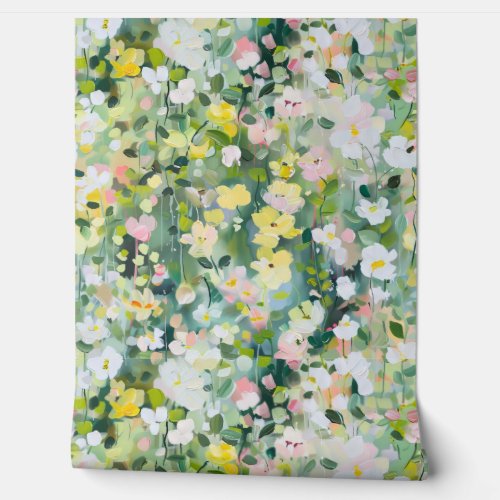 Yellow and White Wildflowers on Green Wallpaper