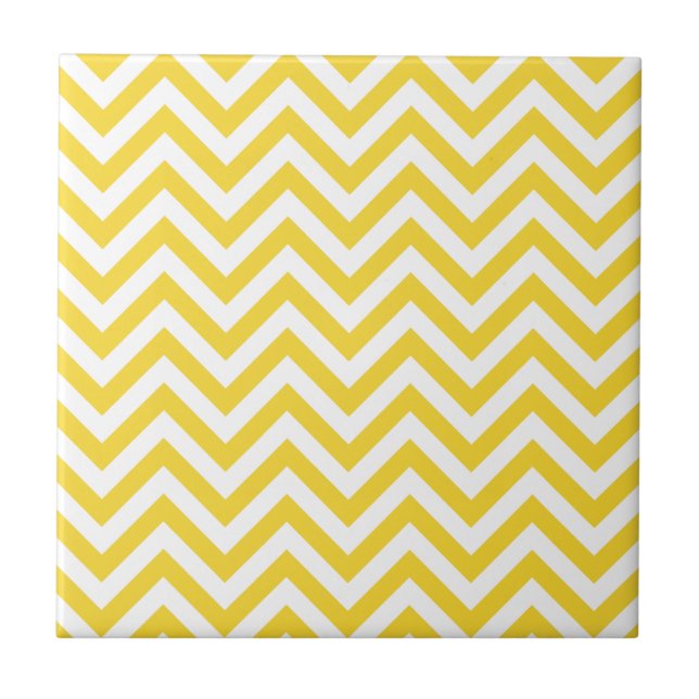 Yellow and White Zigzag Stripes Chevron Pattern Ceramic Tile (Front)