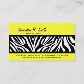 Yellow And Zebra Stripe Business Card by JKLDesigns at Zazzle