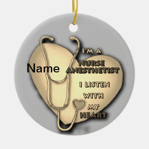 Yellow Anesthetist Nurse Heart custom name Ceramic Ornament