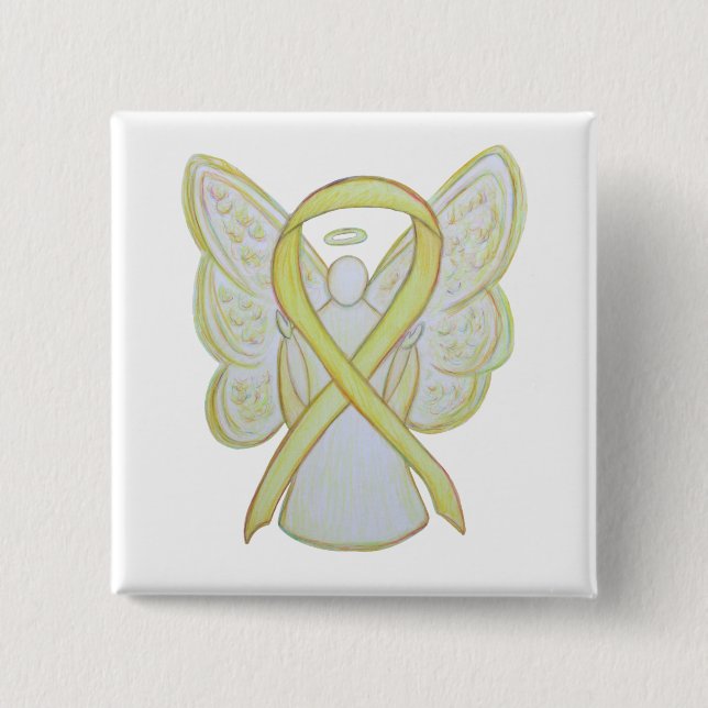 Yellow Angel Awareness Ribbon Art Pins (Front)