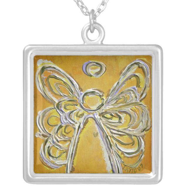 Yellow Angel Wings Silver Necklace (Front)