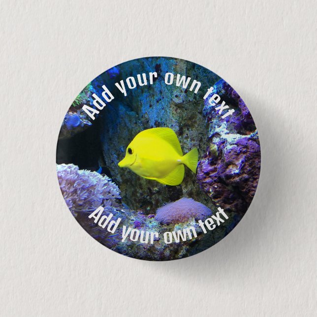 Yellow Angelfish and Coral Custom Text Button (Front)