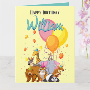Yellow Animal Birthday Party Card