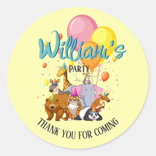 Yellow Animal Birthday Party Classic Round Sticker