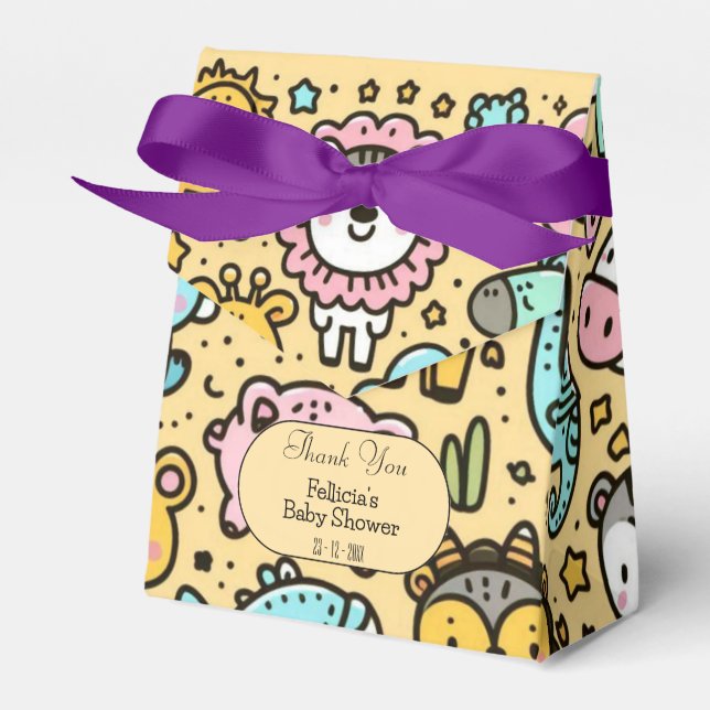 Yellow Animals Doddles Thank You Favor Boxes (Front Side)
