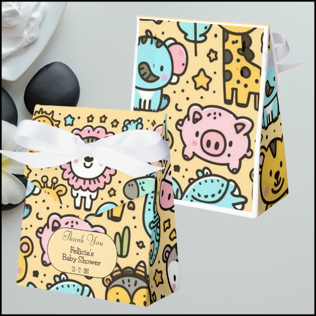 Yellow Animals Doddles Thank You Favor Boxes (Creator Uploaded)
