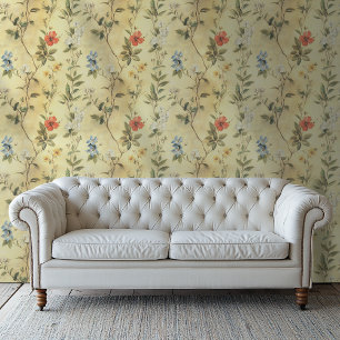 Yellow Antiqued Style Floral Wallpaper