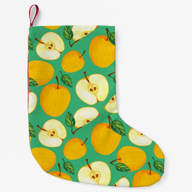 Yellow Apple: Juicy Watercolor Pattern. Small Christmas Stocking (Front)