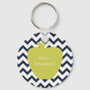 Yellow Apple & Navy Chevron Teacher Keychain