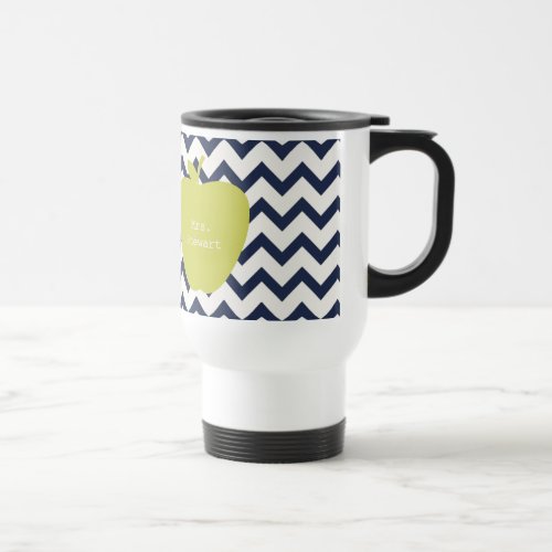 Yellow Apple  Navy Chevron Teacher Travel Mug