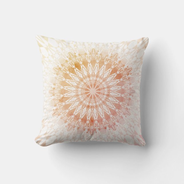 Yellow Apricot Mandala Geometric Throw Pillow (Front)