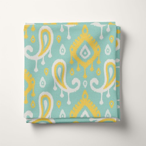 Yellow Aqua and Mint Ikat Paisley Fabric