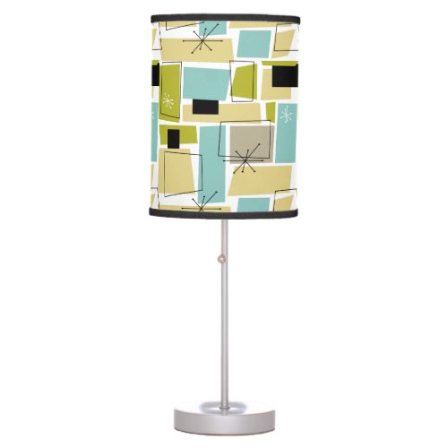 Yellow Aqua Blue Abstract Squares Mid Century Table Lamp