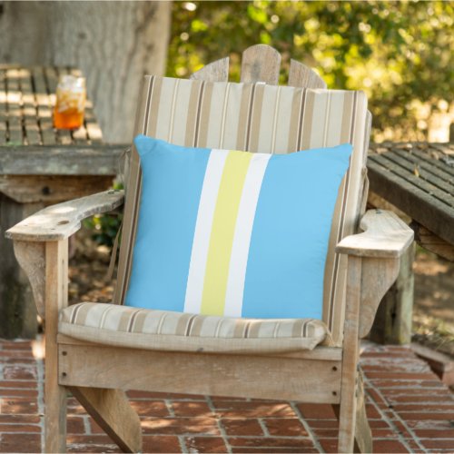 Yellow Aqua Blue Cabana Stripe Outdoor Pillow