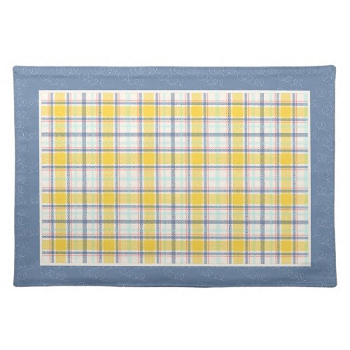 Yellow  Aqua Buffalo Plaid  Navy Border Cloth Placemat