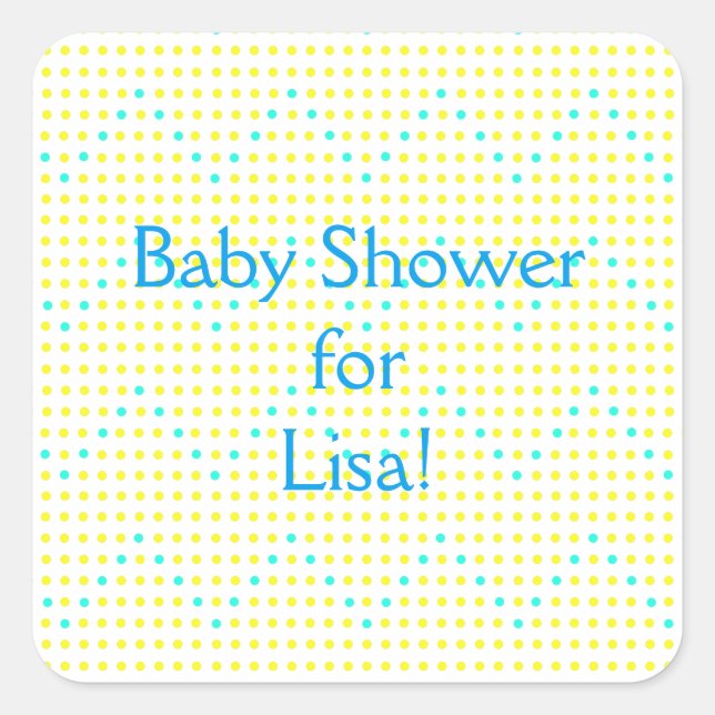 Yellow Aqua Chevron Dots Baby Shower Stickers (Front)