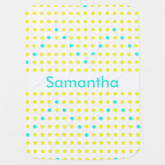 Yellow Aqua Chevron Dots Personalized Baby Blanket