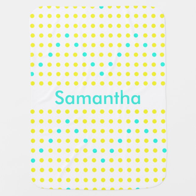 Yellow Aqua Chevron Dots Personalized Baby Blanket (Front)