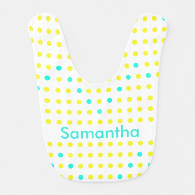 Yellow Aqua Chevron Polka Dots Personalized Bibs (Front)
