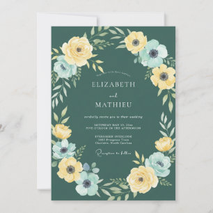 Yellow Aqua Foliage Eucalyptus Wedding Invitation