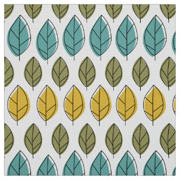 yellow aqua green Mod leaves pattern fabric