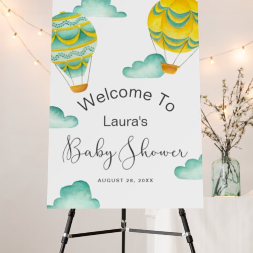 Yellow Aqua Hot Air Balloons Baby Shower Welcome Foam Board