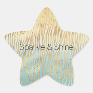 Yellow Aqua Ombre Gold Sparkle Zebra Print Star Sticker