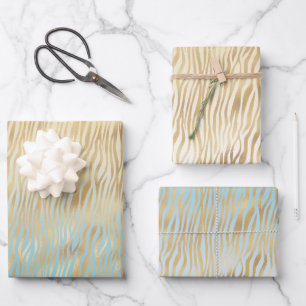  Yellow Aqua Ombre Gold Zebra Print     Wrapping Paper Sheets