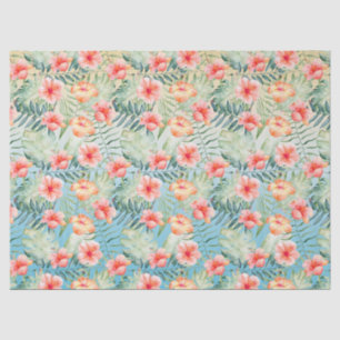 Yellow Aqua Pink Peach Hibiscus Floral Tissue Paper