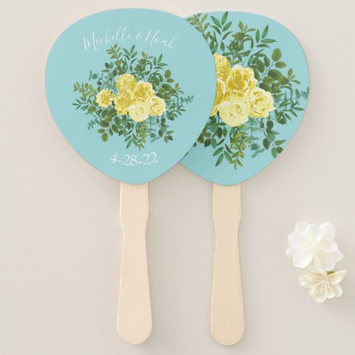 Yellow  Aqua Vintage Spring Floral Wedding Hand Fan