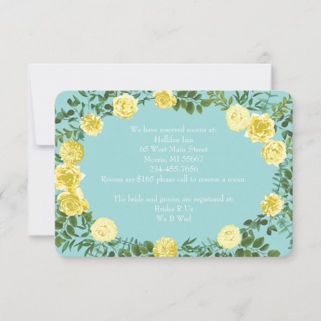 Yellow & Aqua Vintage Spring Floral Wedding Invitation (Front)