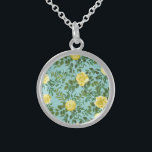 Yellow & Aqua Vintage Spring Floral Wedding Sterling Silver Necklace<br><div class="desc">Beautiful vintage yellow roses floral with aqua background is great for your wedding invitations and decor!  An elegant spring floral that is perfect for a garden wedding or summer event!</div>