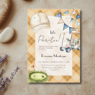Yellow Argyle Golf Scene Lets Par Tee Baby Shower Invitation