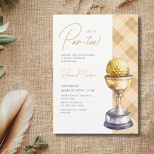 Yellow Argyle Golf Trophy Lets Par-Tee Baby Shower Invitation (Creator Uploaded)