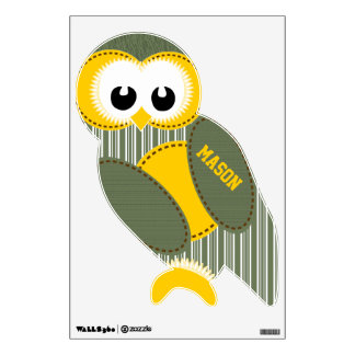 Yellow Army Green Stripe Pattern Owl Wall Decal