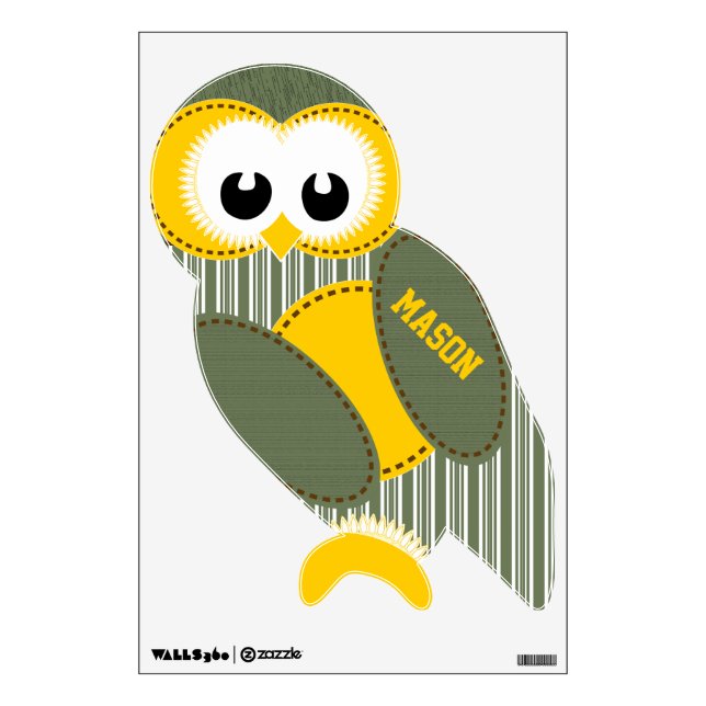 Yellow Army Green Stripe Pattern Owl Wall Decal (Front)