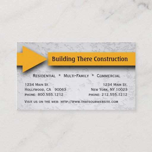 Customizable Yellow Arrow Construction Business Card