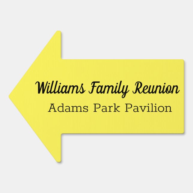Yellow Arrow Shape Family Reunion or Event Yard Sign (Front)