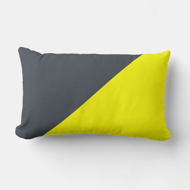 Yellow & Arsenic Solid Color Background Lumbar Pillow (Front)