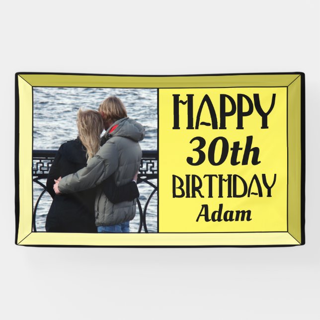 Yellow Art Deco 30th Photo Birthday Banner (Horizontal)