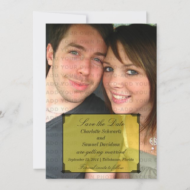 Yellow Art Deco Frame Save the Date Invite (Front)