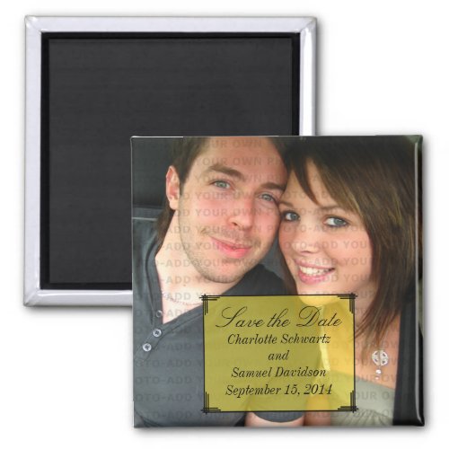 Yellow Art Deco Frame Save the Date Magnet
