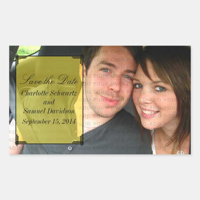 Yellow Art Deco Frame Save the Date Stickers (Front)