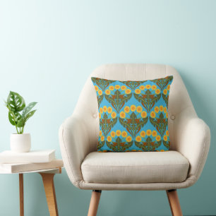Yellow Art Nouveau Dandelions Throw Pillow