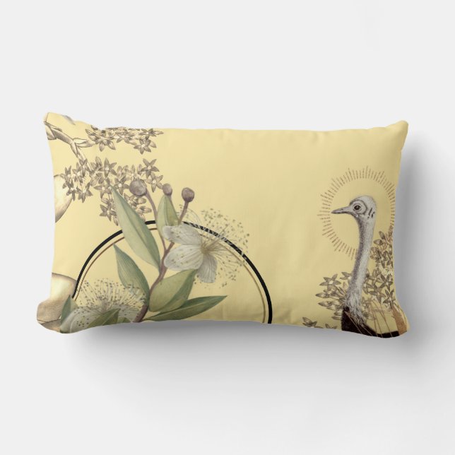 Yellow Artistic Botanical Floral Design Lumbar Pillow (Front)