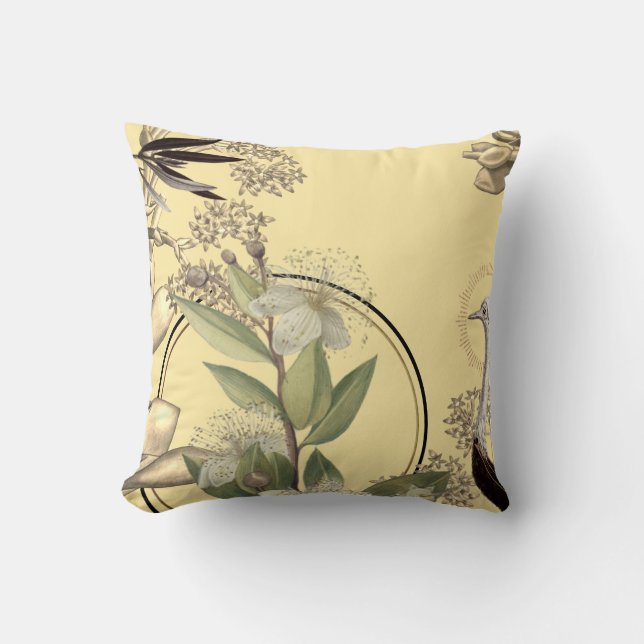 Yellow Artistic Botanical Floral Design Throw Pillow (Front)