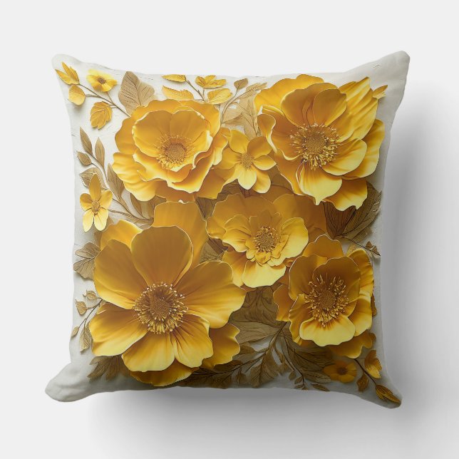 Yellow Artistic Botanical Paper Craft Design Throw Pillow (Front)